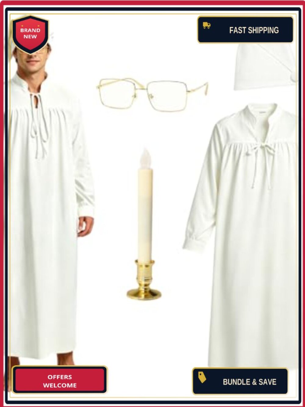 Men's 4-Piece Retro Nightgown Costume Set Halloween Christmas Cosplay Pajamas